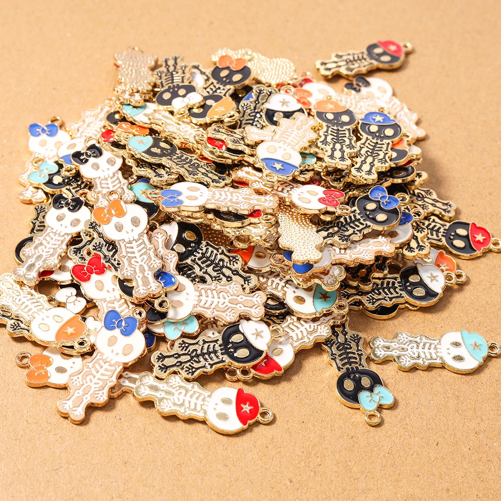 

10pcs Cute Enamel Skull Charms Pendants for Jewelry Making Necklace Earrings DIY Handmade Accessories Supplies