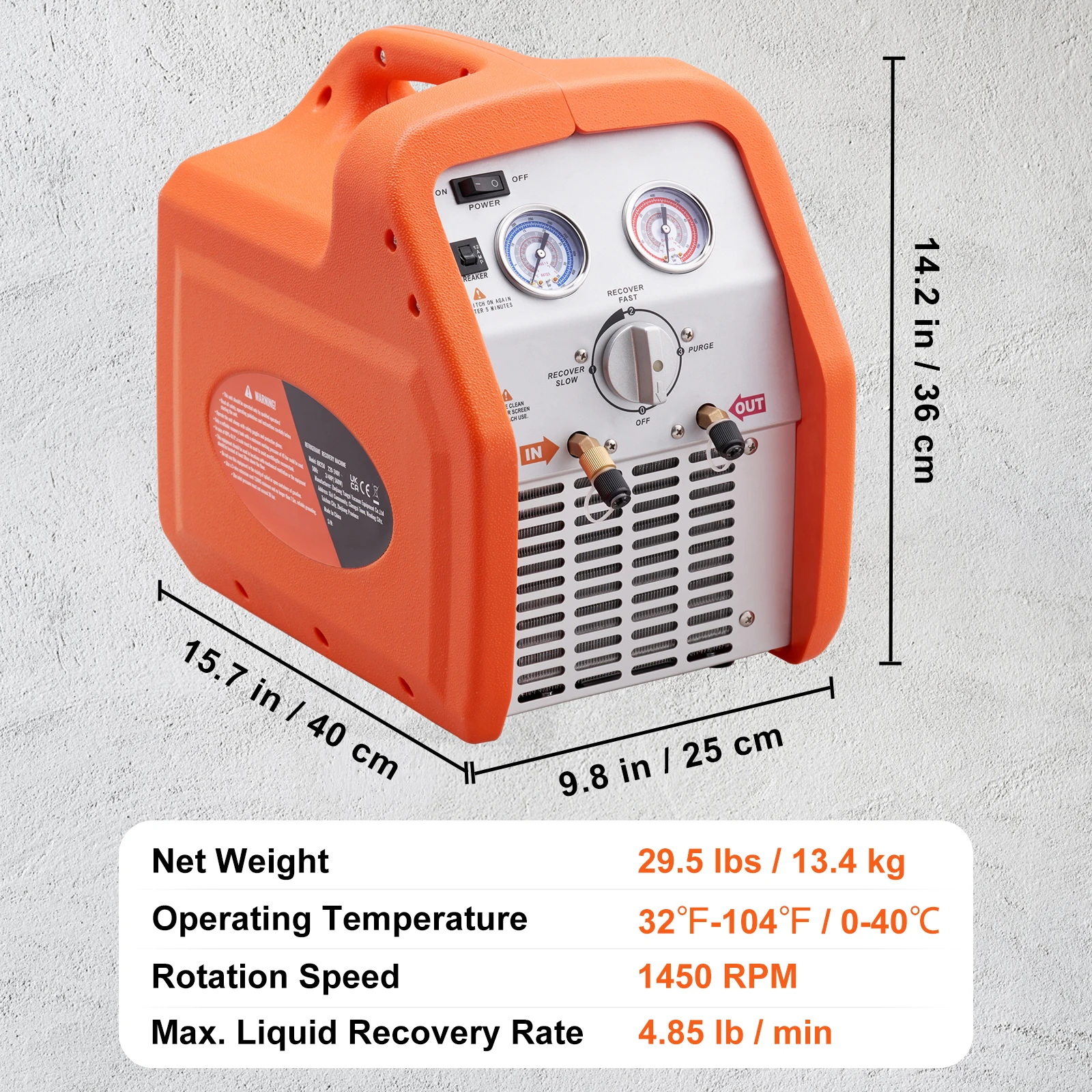 SucceBuy 3/4 1HP Koelmiddel Herstelmachine Draagbare AC Herstelmachine 60Hz Herstelmachine HVAC voor Auto Airconditioning