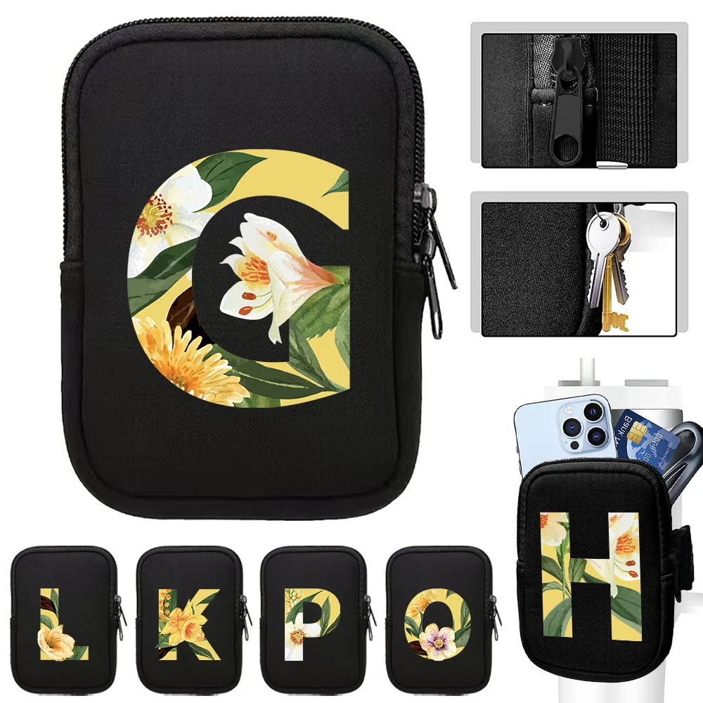 Outdoor Sports Water Bottle Pouch Unisex Handheld Water Bottle Bags Fitness Accessories Zipper Floral Pattern Series Storage Bag