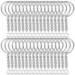 100Pcs Keychains with Chain and 100Pcs Jump Rings Keychain Rings Kit Keychain Findings Bulk for Keychain Making DIY Crafts