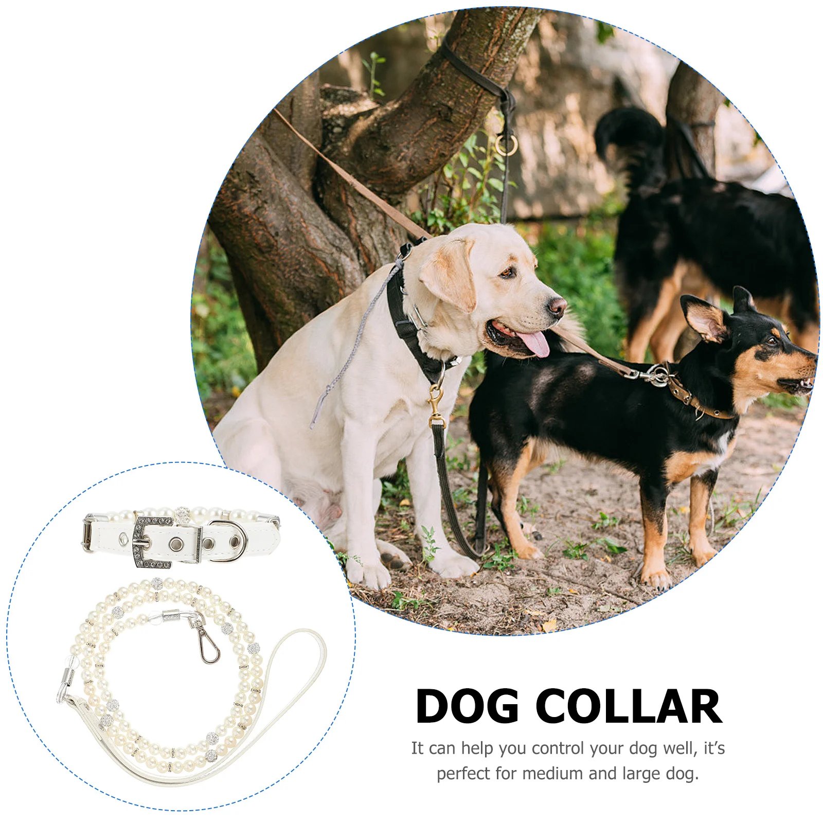 

2Pcs Adjustable Pet Dog Pearls Collar and Leash Set Sweet Lovely Safe for Daily Wear Parties Christmas Weddings Photos