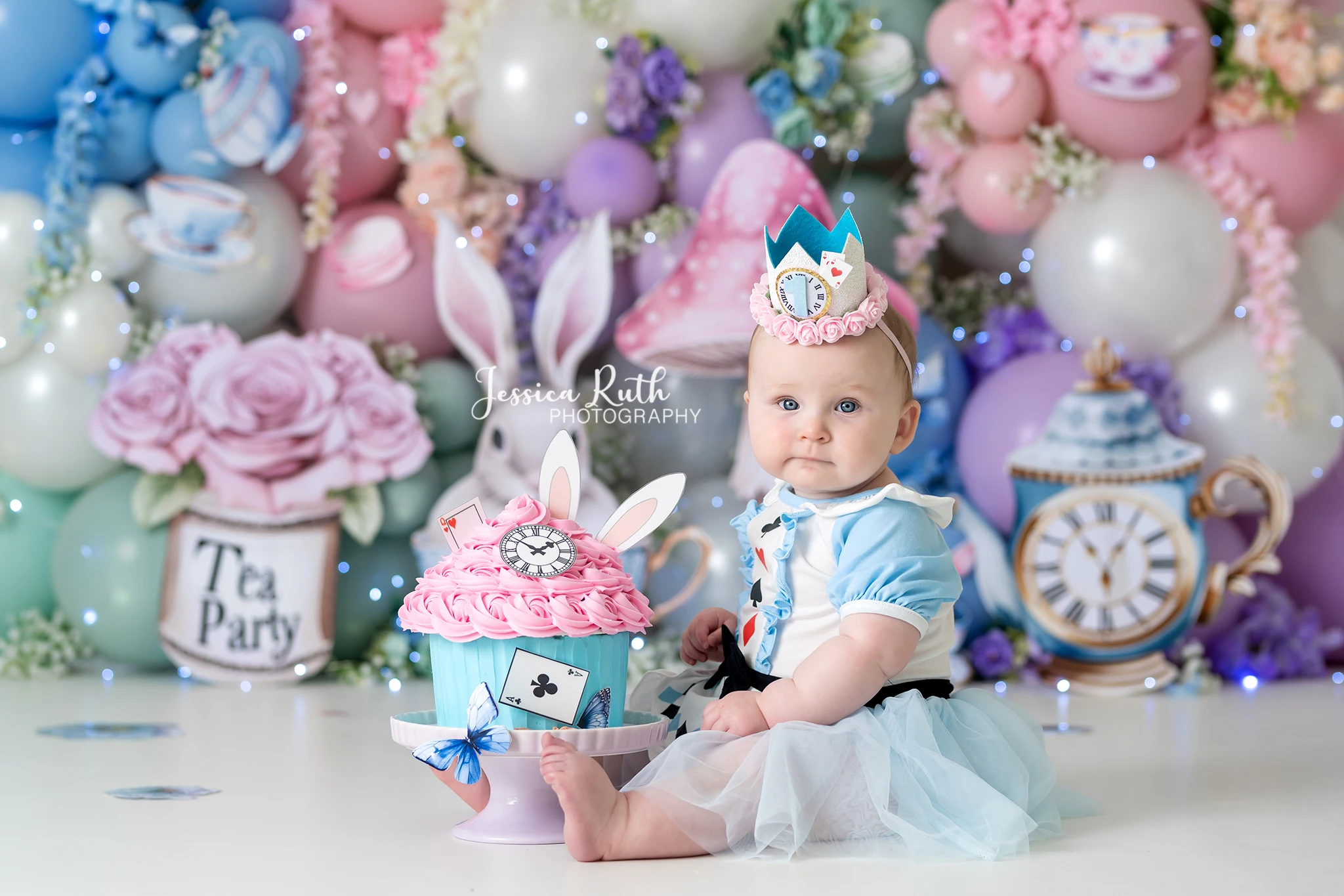 Wonderland Tea Party Balloons Backdrops Kids Baby Birthday Cake Smash Child Newborn Photocall Bunny Floral Garden Backgrounds