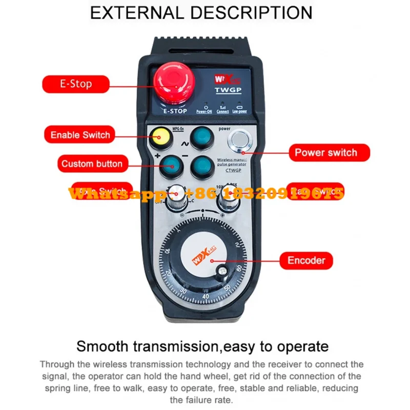 CTWGP 6-Axis CNC Manual MPG With Receiver 433MHz Wireless Handwheel 100PPR 40-Meter Transmission