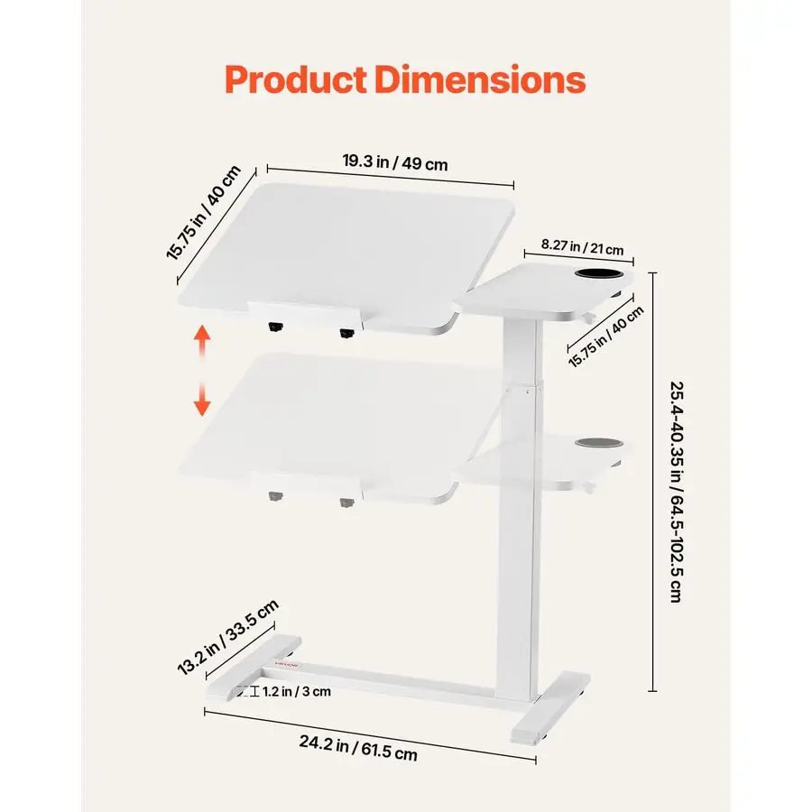 طاولة فوق السرير، طاولة فوق السرير مع عجلات ارتفاع قابل للتعديل، طاولة سرير المستشفى المتنقلة، مكتب كمبيوتر محمول دوار مع أمبير علوي مائل #3
