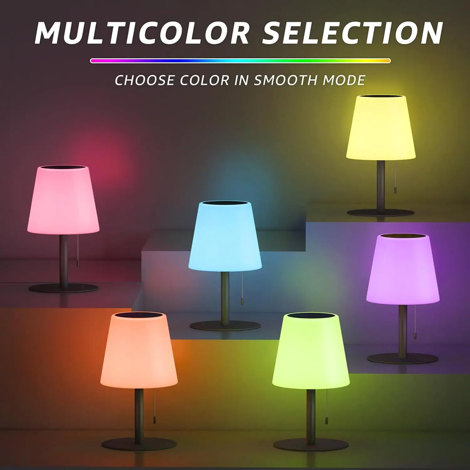 مصباح طاولة يعمل بالطاقة الشمسية، ضوء خارجي قابل لإعادة الشحن مع ألوان بيضاء دافئة وRGB، مقاوم للماء للفناء والشرفة - P