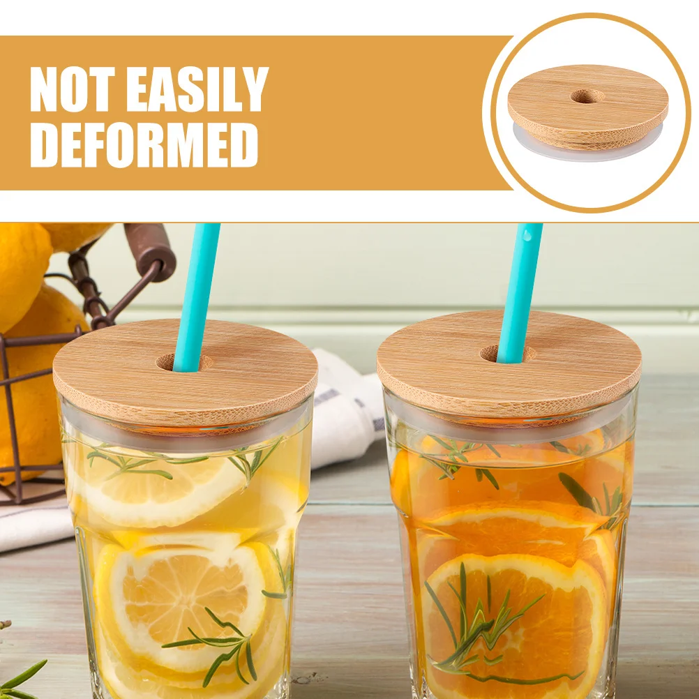 

2Pcs Bamboo Mason Jar Lids Straw Hole Sealed Covers Reusable Airtight Bottle Lid Multipurpose Jar Cover Cup Lid