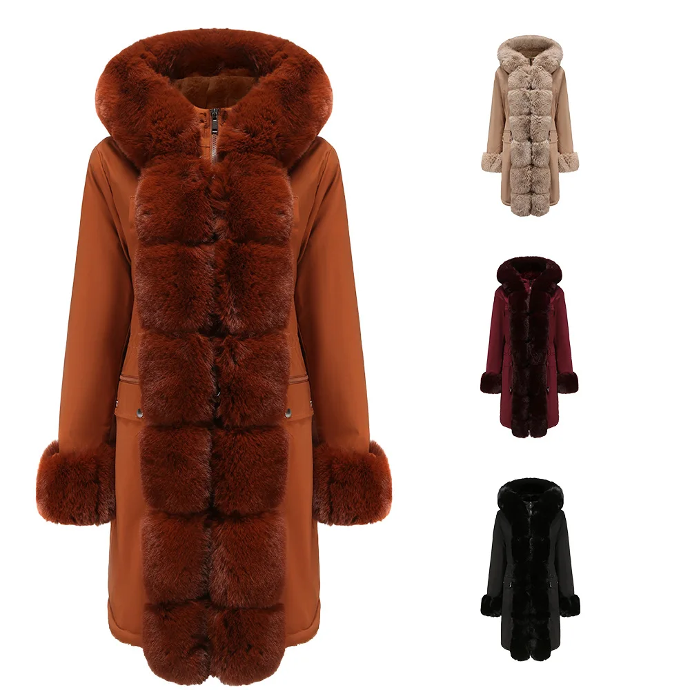 Mid Length Women's Winter Down Jacket Coats Parkas Woman Clothes Detachable Fur Collar Hooded Warm Padded Jackets Outerwear WY73