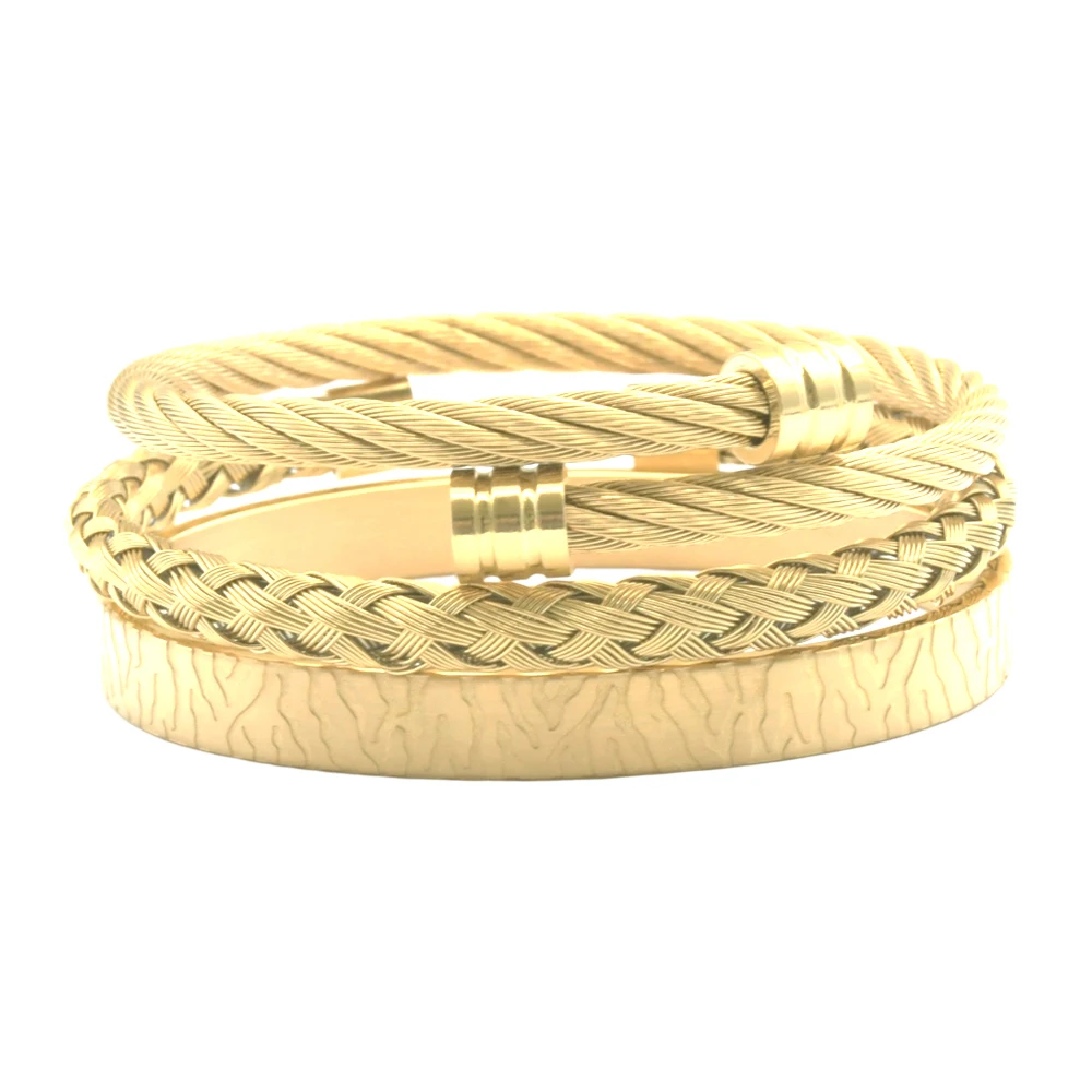 

SHENNAIMING Brand 3pcs/Set Gold Color Stainless Steel For Men Bangle Roman Numerals Open Cuff Fashion Jewelry