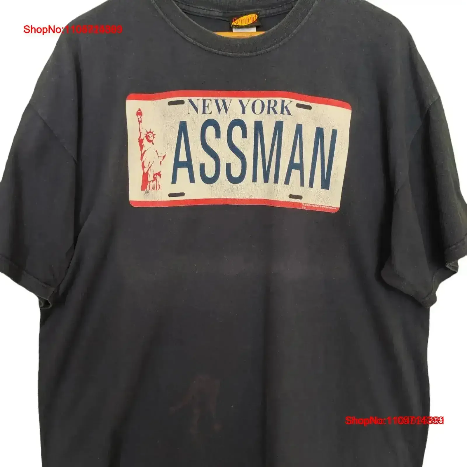 Vintage 00s Seinfeld New York Assman Plate T Shirt Movie Television Size XL Washed Versatile homme fashion vintage Washed