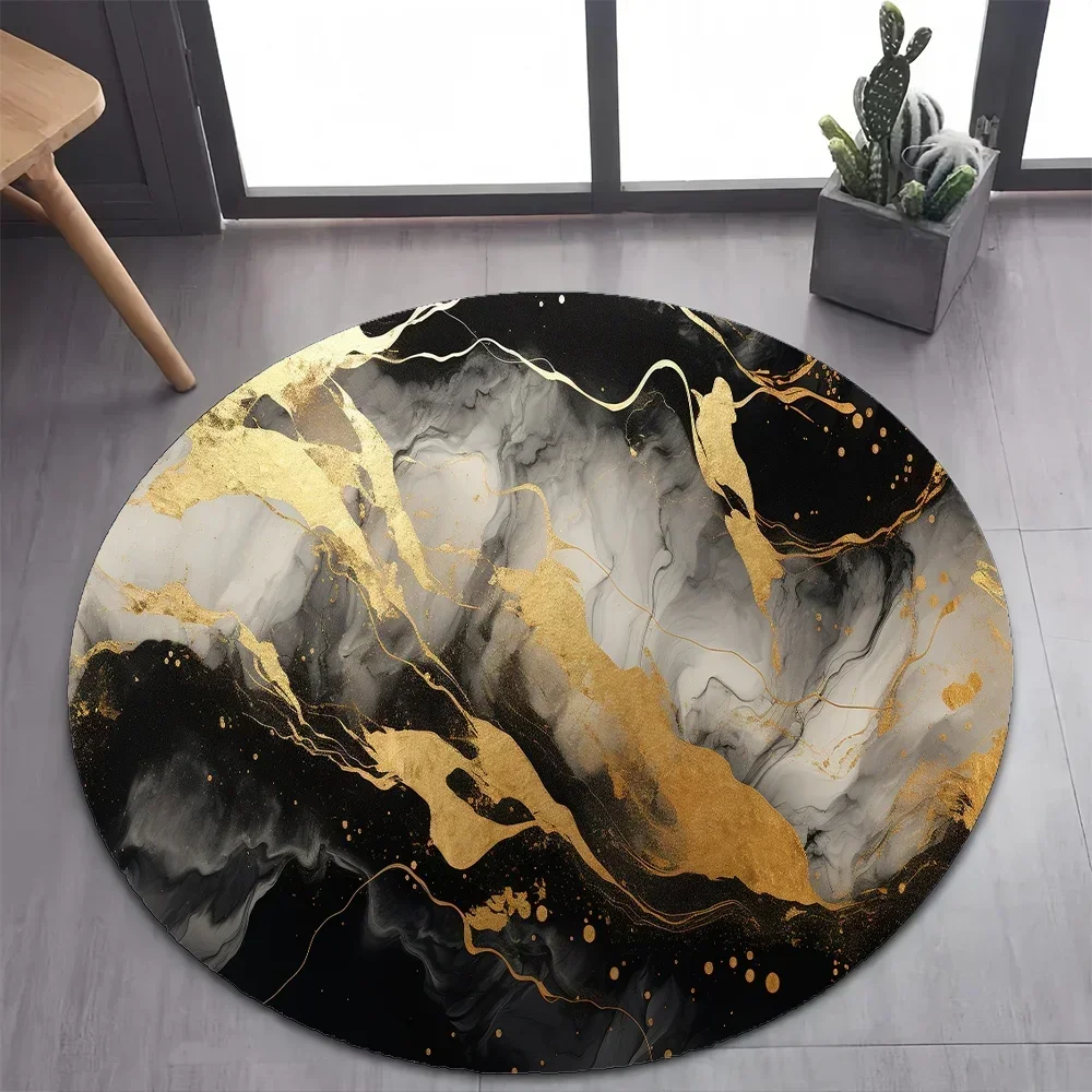 Luxurious Marble Colour Nature Black Gold 2025 New Style Round Carpet Rug for Bedroom Living Room Decoration,pet Decor Floor Mat