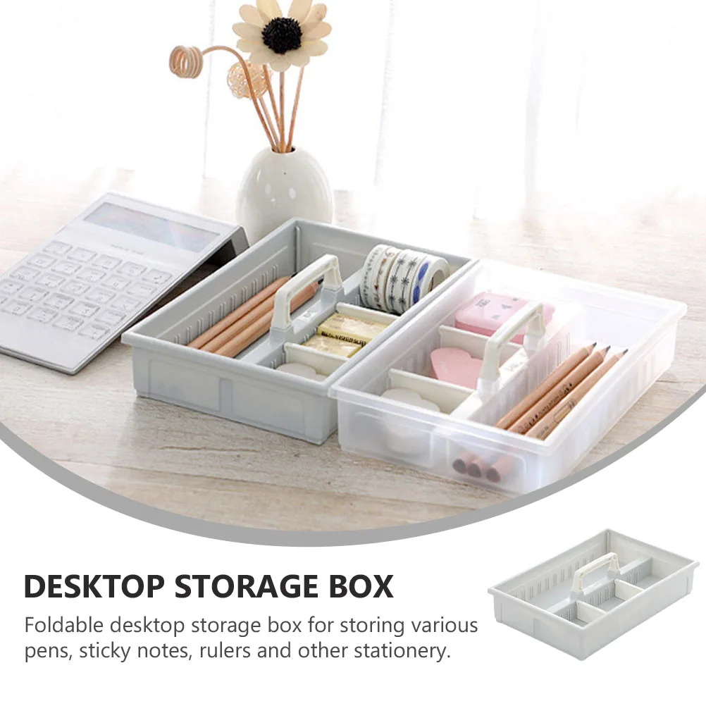 

Desktop Storage Box Foldable Multi-Grid Organizer Plastic Office Desk Container Stackable Design With Handle For Pens
