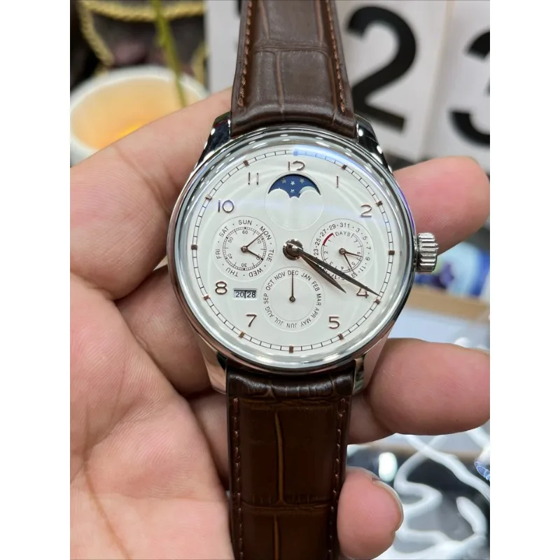 Fashion Men Watch Luxury Calendar Perpetual Date Brown Leather Strap Mechanical Watch Automatic Watches for Men Top Casual Watch