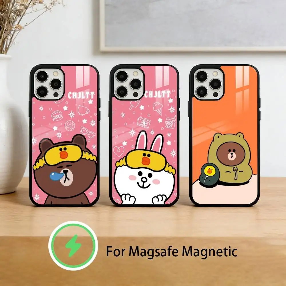 Cartoon L-LINE F-Friends Brown Phone Case For iPhone 17 16 15 14 13 12 Pro Max Plus for Mirror Wireless Magnetic Cover