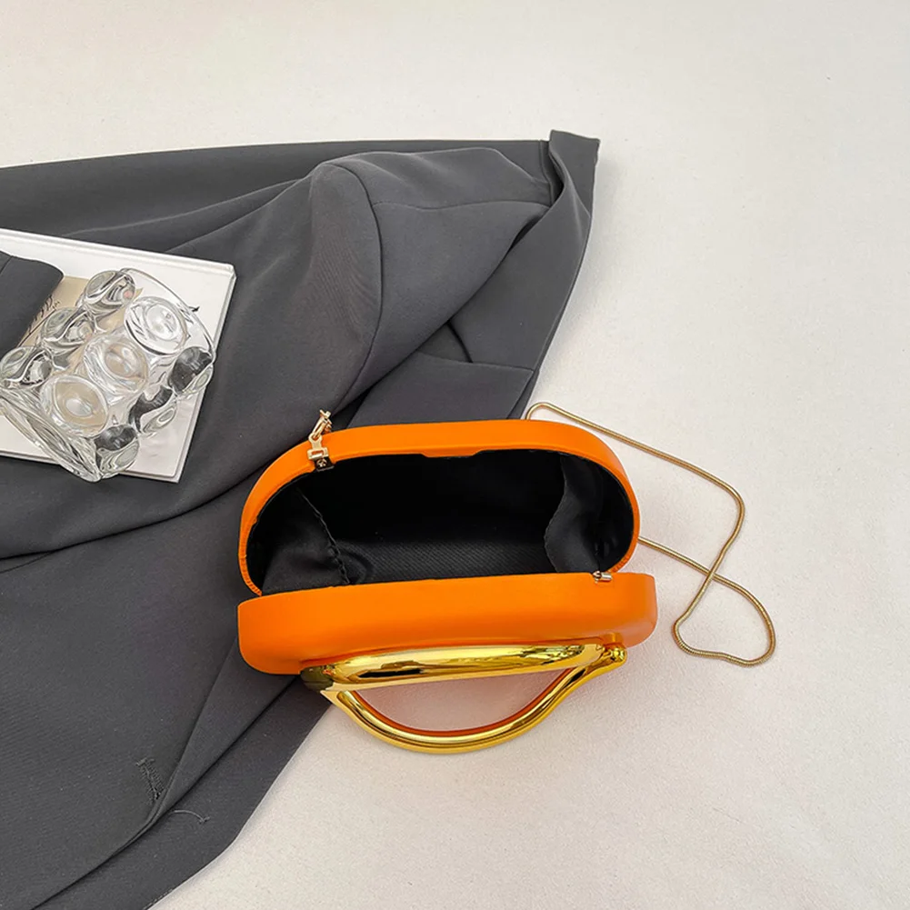 Women PU Leather Metal Handle Handbag & Removable Strap Trendy Clutch Purses Hand-held Shoulder Clutch Bag for Evening Dinner