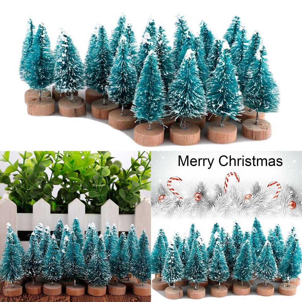 24pcs Mini Sisal Bottle Brush Christmas Trees Santa Snow Frost Village Xmas Tree For Home Merry Party Desktop Decor 4.5cm