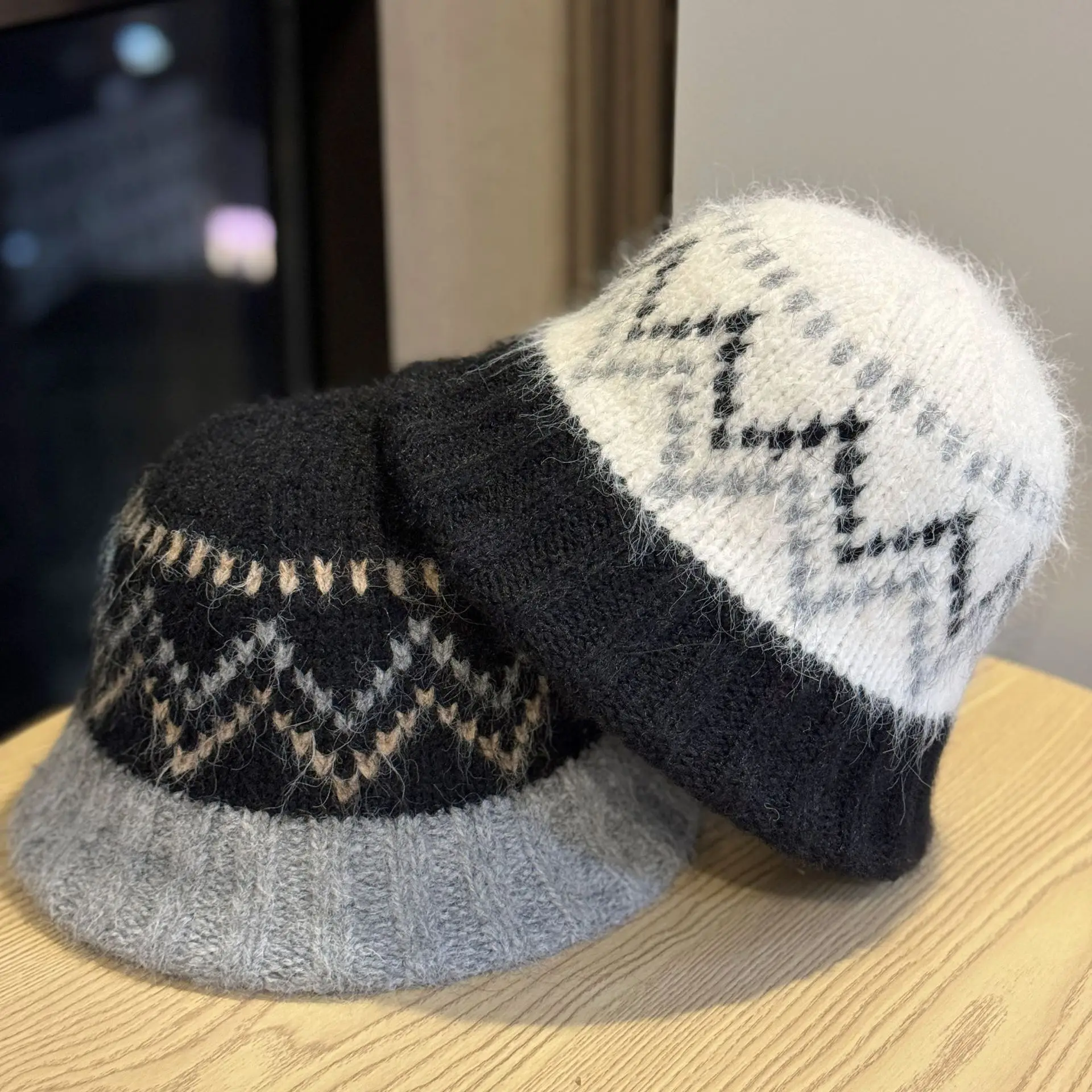 Neue Gestrickte Fischer Hut für Frauen Winter Warme Mütze Fair Isle Stil Koreanische Ohr-Schutz Woolen Hut Große Kopfumfang – Detail 3