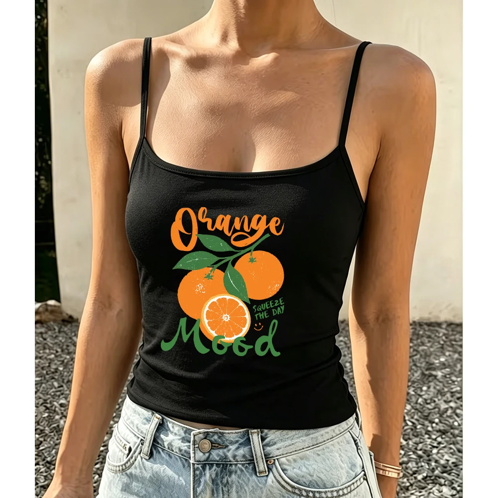 Squeeze The Day Camisole Women Summer Orange Fruit Graphic Tank Top Casual Sleeveless Vest For Daily Wear Cute Style