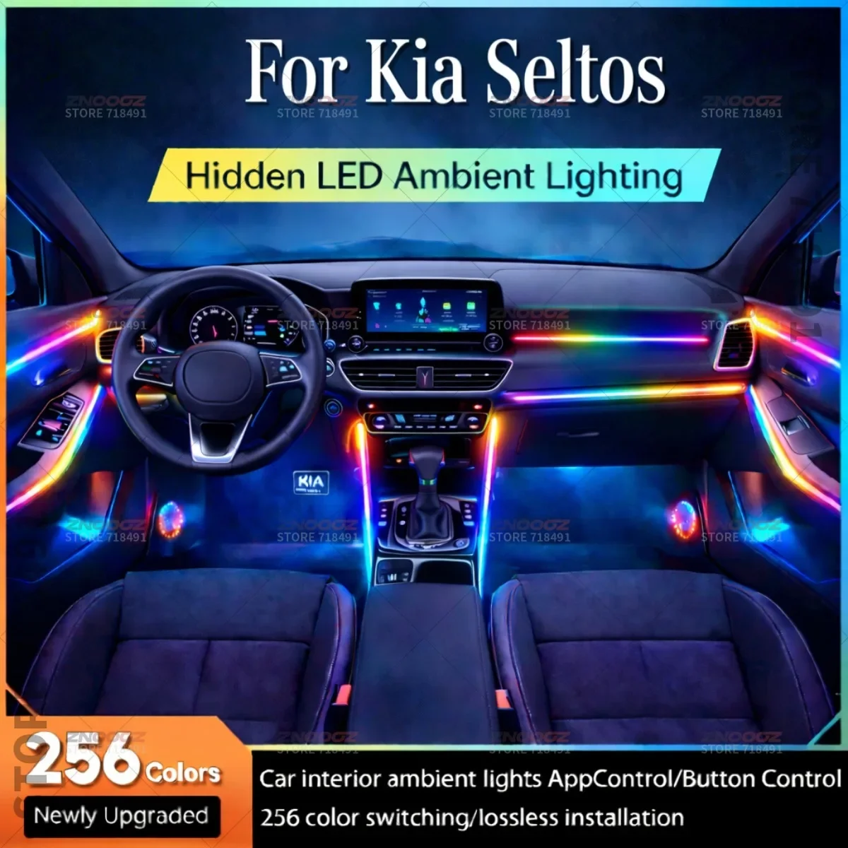 For Kia Seltos 22in1 RGB Car Interior Acrylic Car Ambient Lights RGB Hidden Acrylic Strip Decoration Atmosphere Accessories