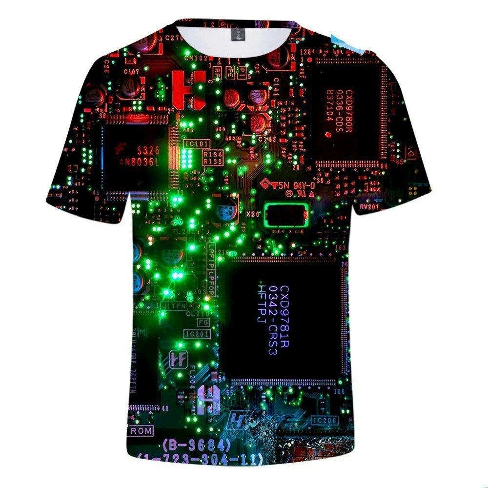 Electronic Chip Hip-hop 3d Printing Outdoor Style Summer Short-sleeved T-shirt Blouse S-7XL