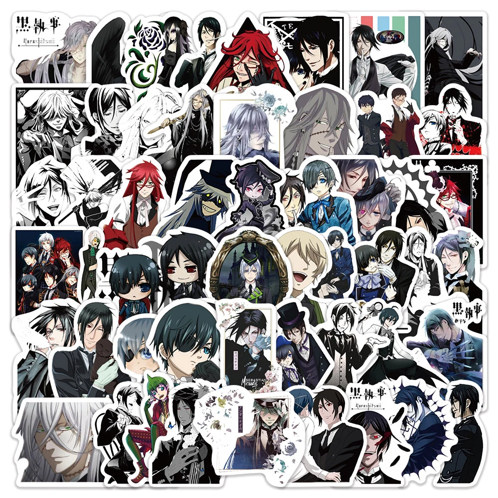 50 Stück Cartoon Black Butler Anime Aufkleber DIY Laptop Kühlschrank Handy Skateboard Auto Coole Wasserfeste Sticker Kinderspielzeug