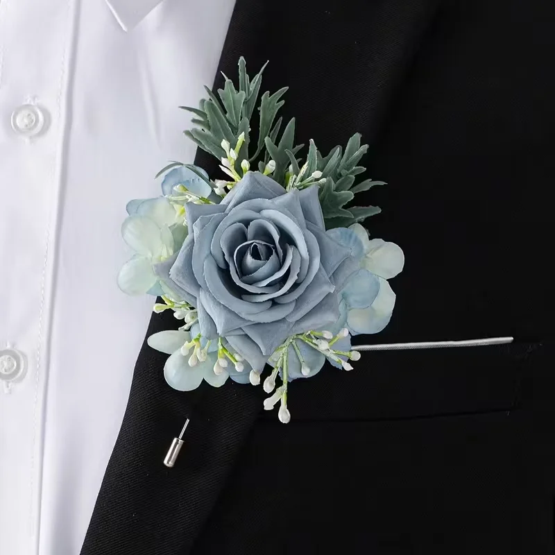 1 باقة ورد زرقاء صناعية - صدرية وقلائد أنيقة وناعمة اللون، مناسبة للعرائس والعرائس ووصيفات العروس والكرات،