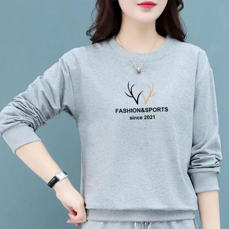 New Spring and Autumn Fashion Trend Round Neck Loose Versatile Solid Color Casual Long Sleeve Large Women\'s Temperament Sweater