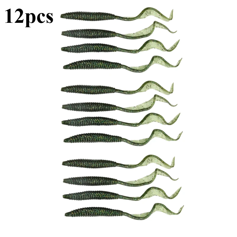 12pcs Long Tail Fishing Lure Screw Thread