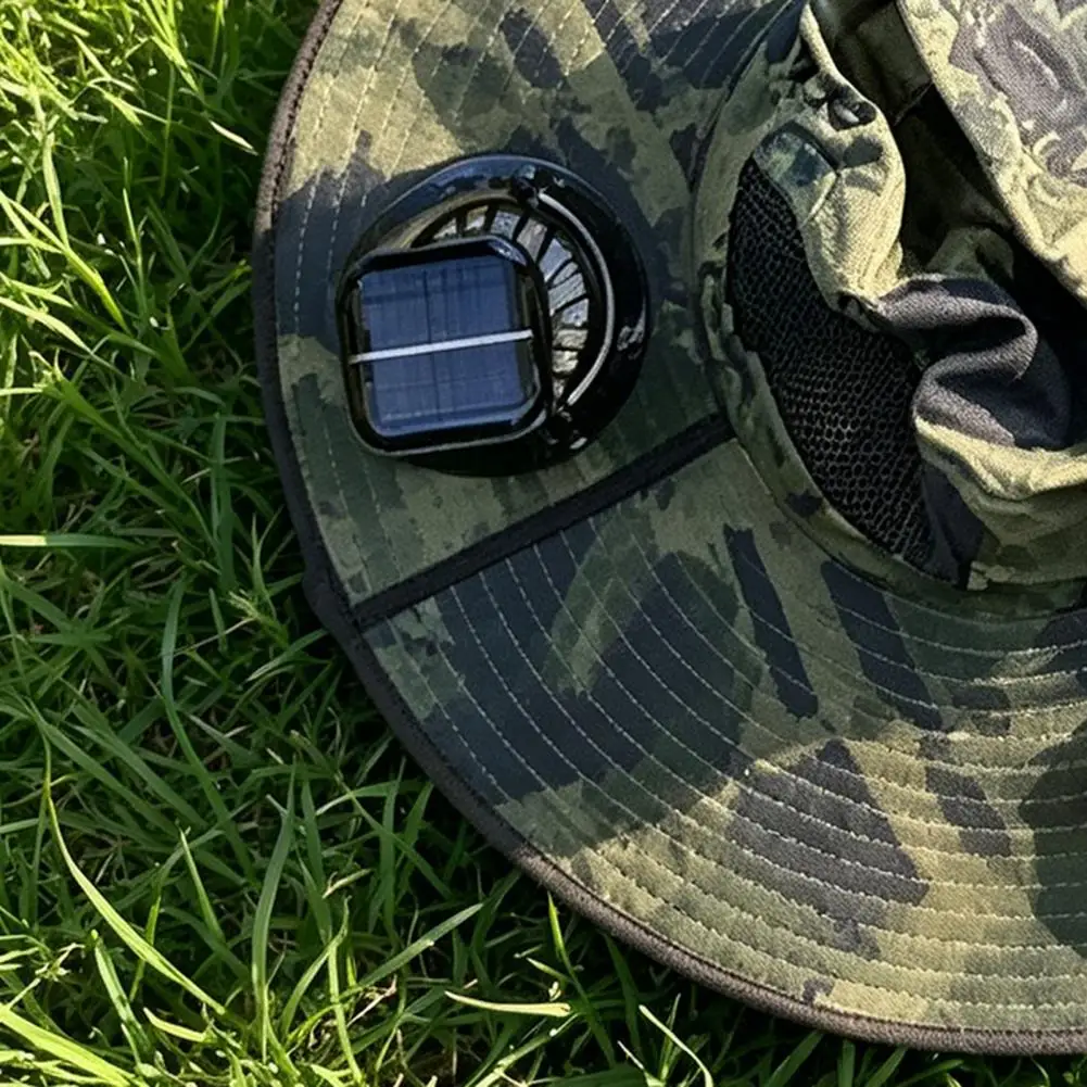 Cycling Sun Hat With Solar Fan, Outdoor Activities Cap, UPF 50+ Breathable Wide Brim Hat for Hiking Camping Fishing Gardening