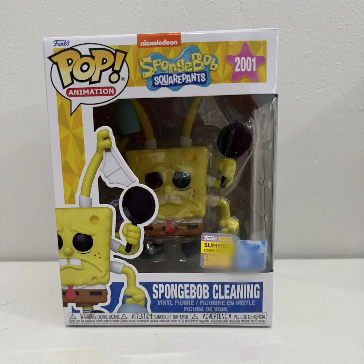 

FUNKO POP Premium SpongeBob Cleaning 2001 Figurine Collectible Limited Edition Nickelodeon Anime Figure 5.6 inch Model Toy Gift