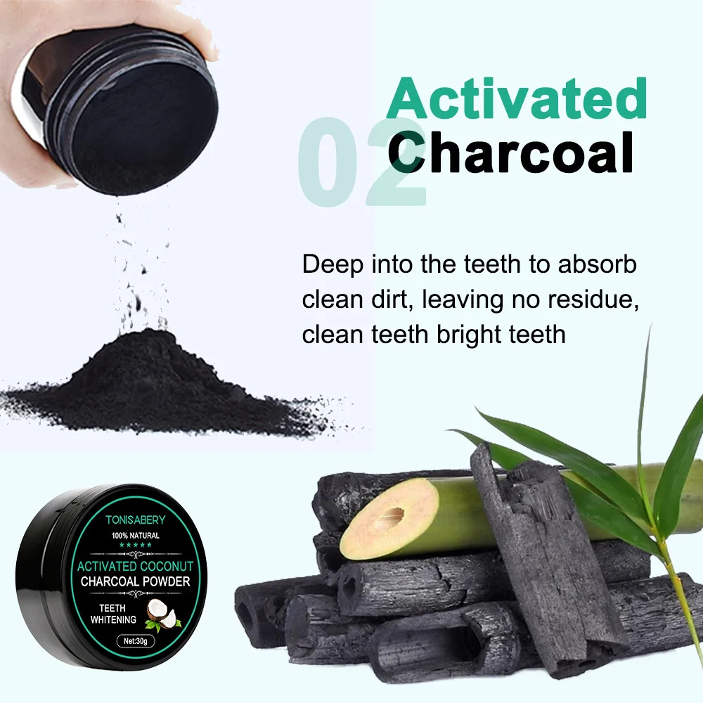 Coconut Shell Activated Carbon Tooth Whitening Powder Remove Stains Brighten Clean Teeth Dental Tools