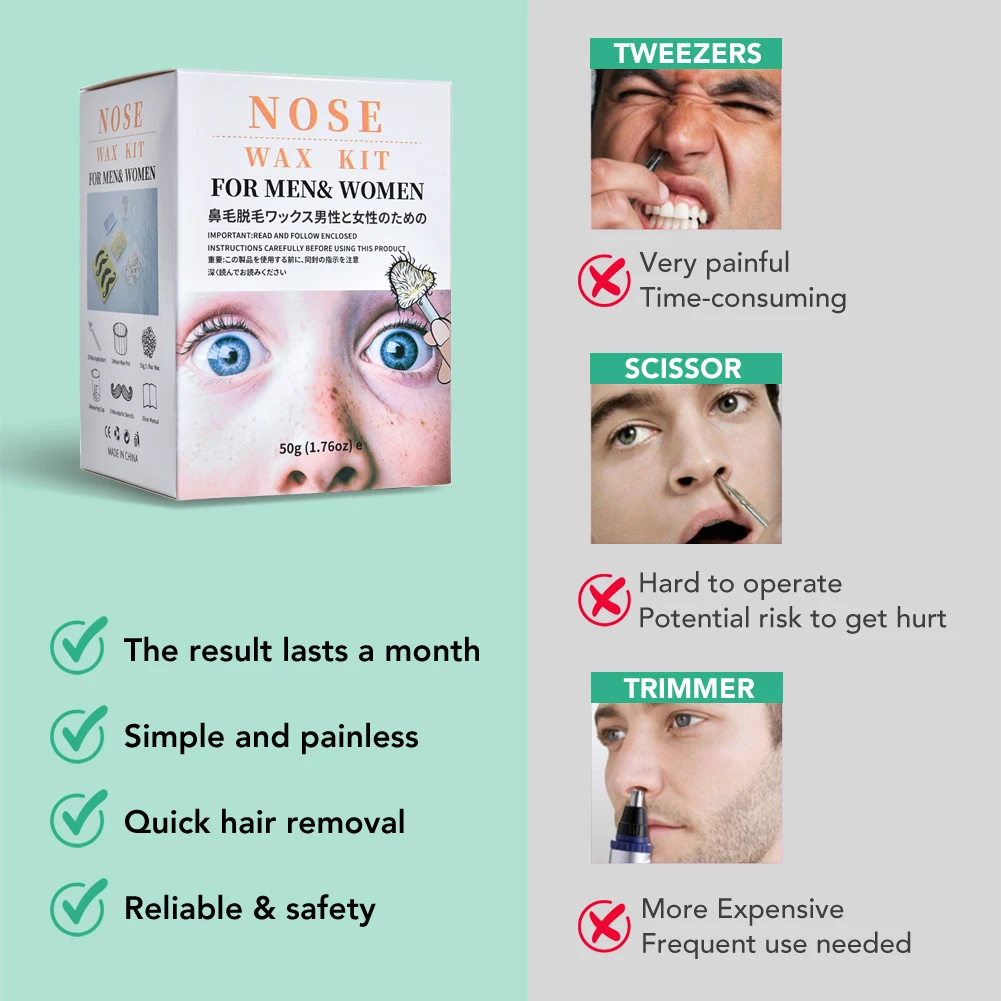 Painless Nose Hair Removal Wax Nose Wax Nostril Cleaning Depilation Paper-free Wax Cleaning Hair Wax & Women Nose Kit