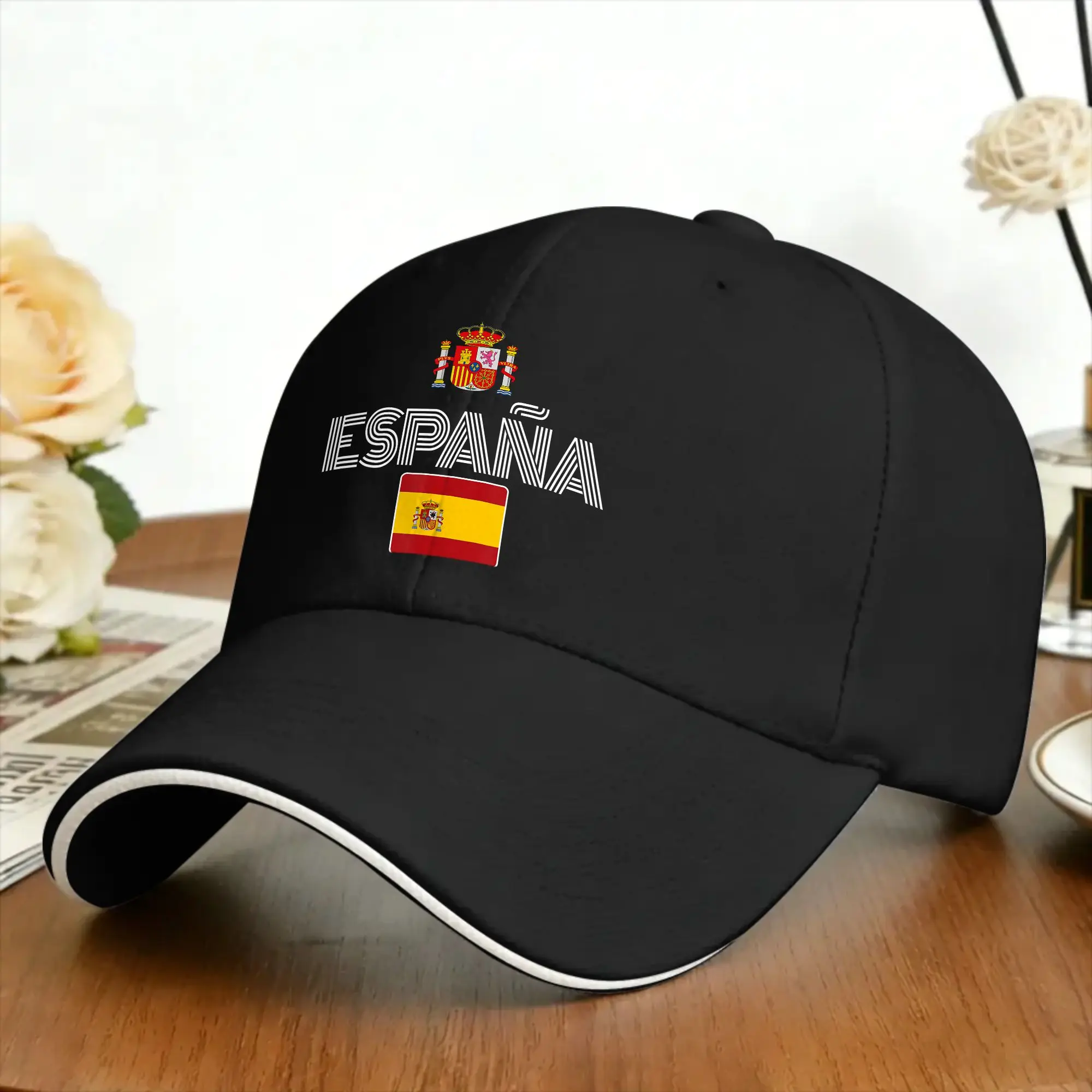 Summer Spain Espana White Outline Emblem And Flag Baseball Cap  Kpop Rock Fitted Hip Hop Hats Unisex-Teens Sun Baseball Caps