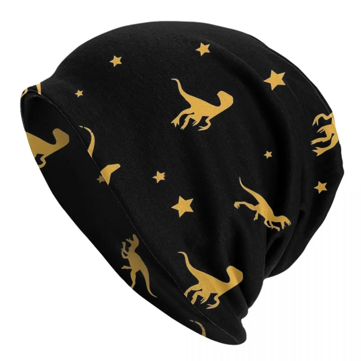 Dinosaur Gold Beanie Hats Cute Animal Print Knit Hat Outdoor Sport Head Wrap Unisex Caps Winter Design Vintage Bonnet Hats