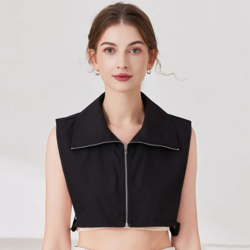 Nowatorski zapinany na zamek kołnierzyk do koszuli, odpinany kołnierz dla kobiet, duży kołnierz, jesienny sweter, bluza z kapturem, sztuczne kołnierzyki