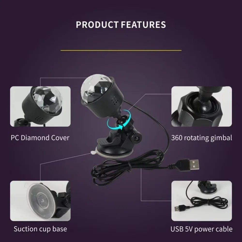 7 Colors Projector Light with Remote Control Suction Cup Stage Lamp 360 Degree Rotating USB Plug Disco Ball Lamp Christmas