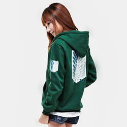 New Cosplay Green Anime Attack on Titan Cosplay Hoodie Scouting Legion Hooded Zipper Sweater Jacket Coat