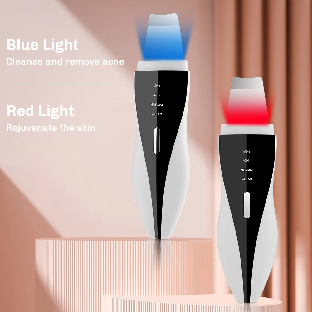 Depurador ultrasónico de la piel, espátula eliminadora de espinillas, exfoliante inalámbrico, limpiador Facial con luz roja y azul, dispositivo de cuidado de la piel
