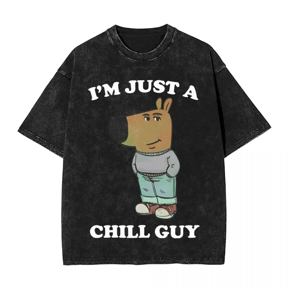 Chill Guy Meme T Shirts Hip Hop Washed 100% Cotton Street T-Shirts Vintage Men Women Tops Streetwear Printed Tees