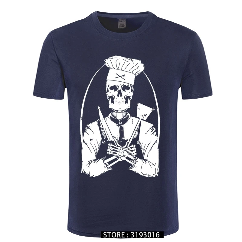 Skull Cook Chef Cooking Novelty Design Men's T Shirt Pure Cotton Printed Fitnees Fashion Tops & Tees Casual Camisas Hombre