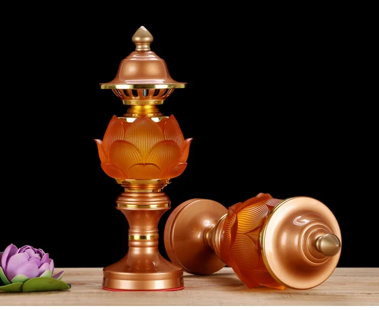 Wholesale Buddhist article # 2PCS # Greco-Buddhist HOME SHOP Temple Buddhism recite scriptures prayer bless Crystal Lotus lamps