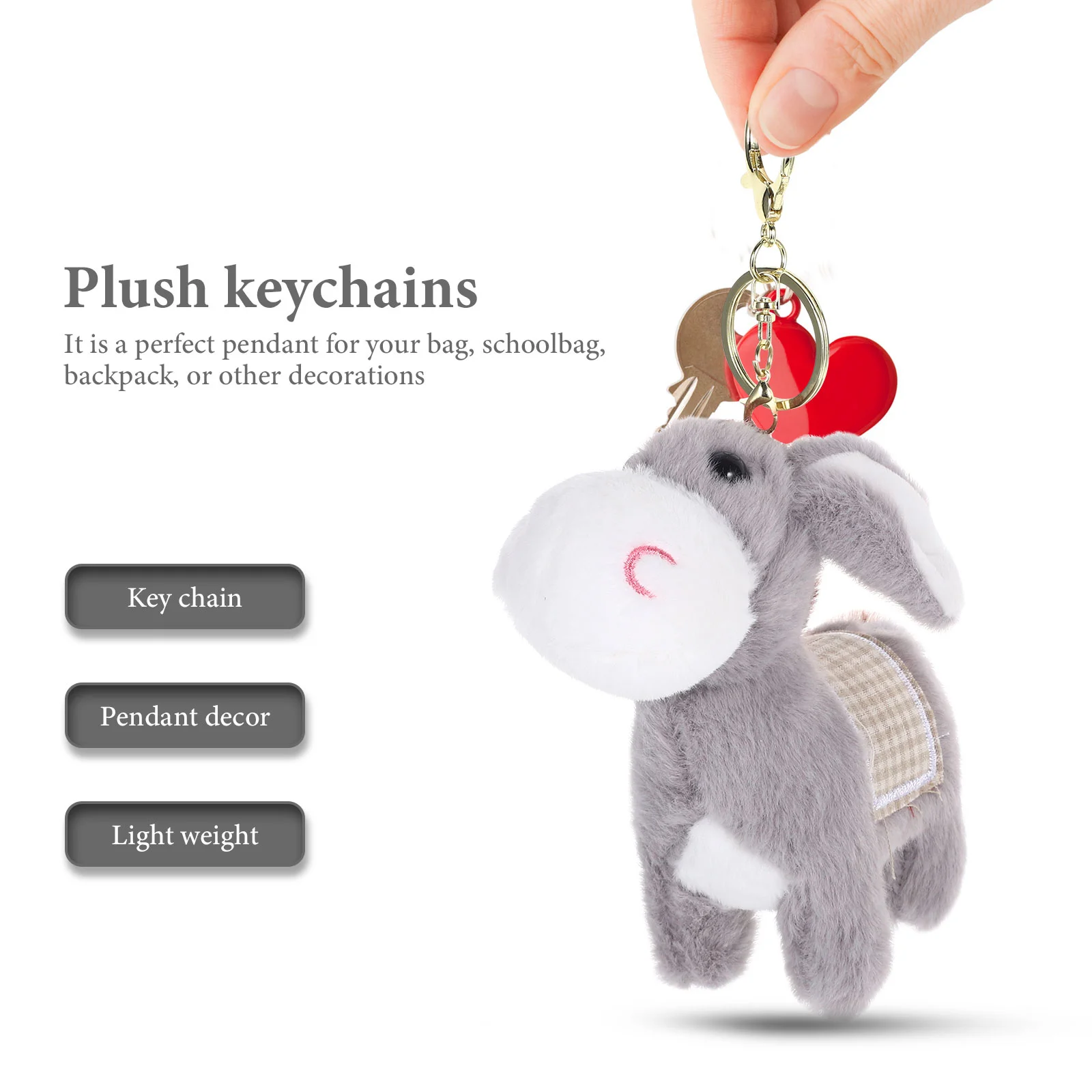 Keychain Donkey Plush Pendants Animal Charms Keychains Purse Hanging Ornaments Grey Bag Decor Lovely