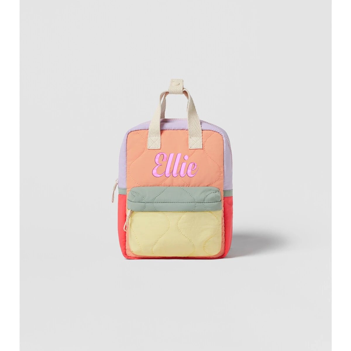 

Personalized Embroidered New children's backpack orange quilted patchwork men's and women's lightweight shoulder backpack