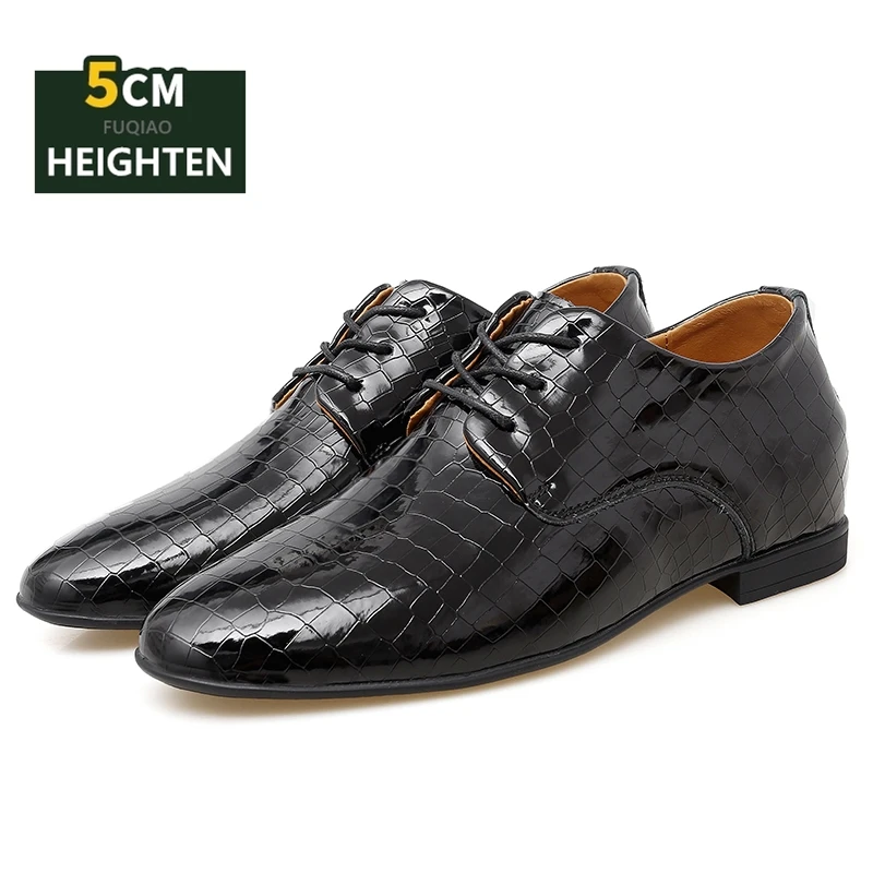 

Soft Comfortable Elevator Men's Dress Shoes 5cm Hidden Height Increase Genuine Leather Business Casual Oxfords Lace Up Shoes
