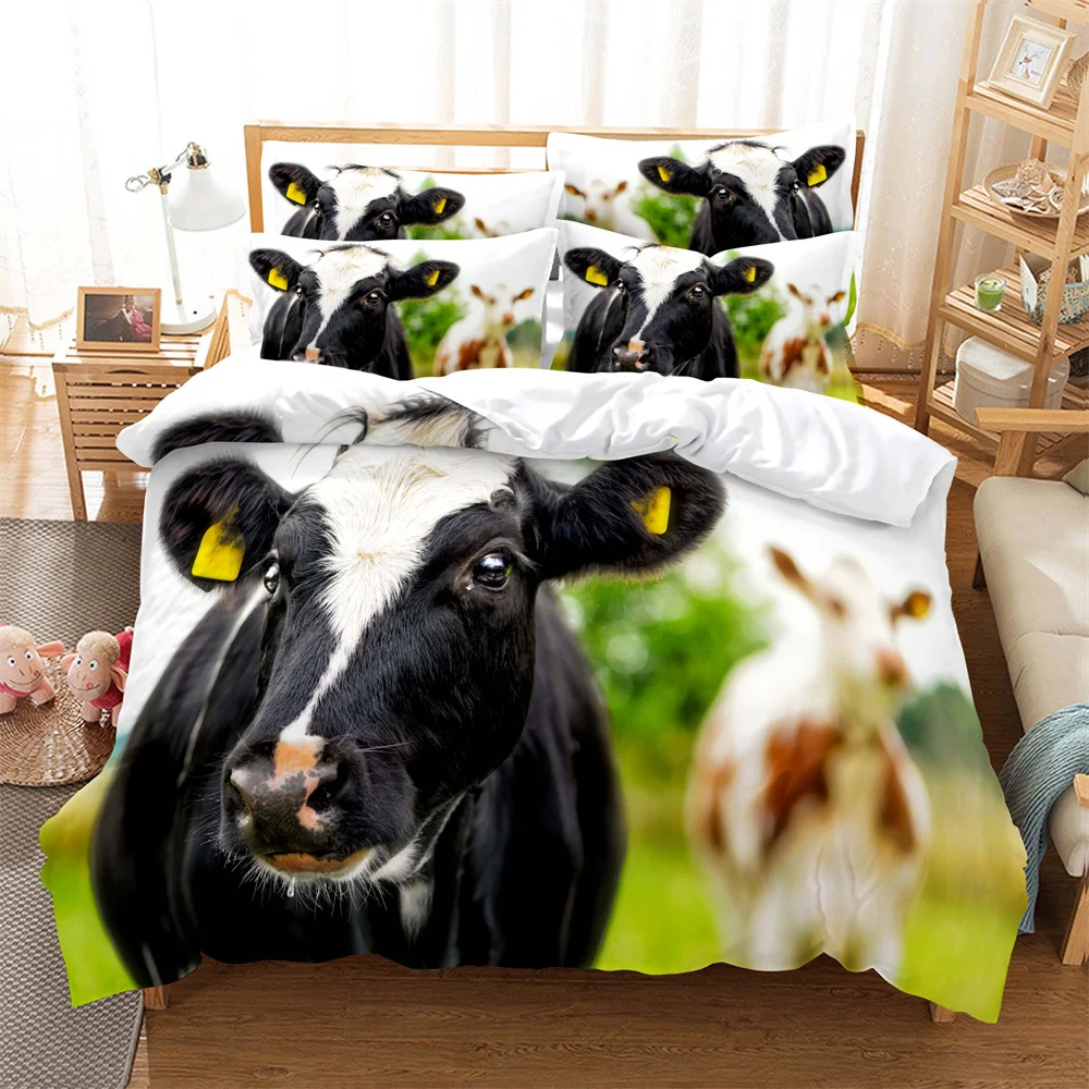 Cows Bedding 3-piece Digital Printing Cartoon Plain Weave Craft For North America And Europe  Bedding Set Queen