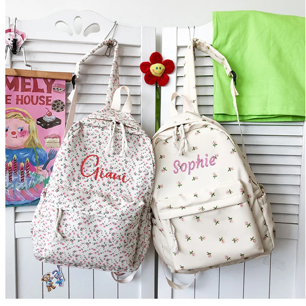 

Girls Embroidered Fresh Korean Version Casual Backpack with Name Minimalist Gift Bag for Primary and Secondary School Students