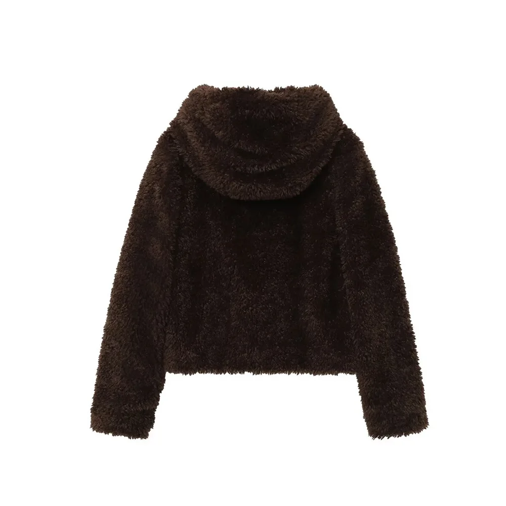 New women's clothing European and American wind rope buckle fur effect short coat jacket