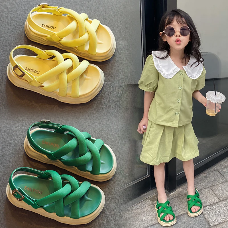 Children's Sandals 2022 Summer New Woven Girls Shoes Fashion Net Red Boys Soft-Soled Beach Shoes in The Big Boy