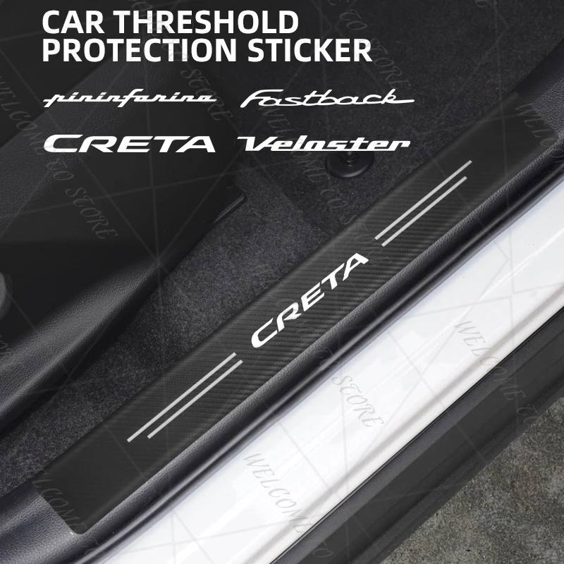 Para Fastback Creta Veloster Pininfarina N Line LOGO 4/5 Uds 1 Juego de fibra de carbono Protector de alféizar de puerta de coche pegatinas protectoras de cubierta de maletero