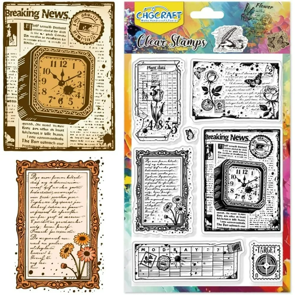 Transparente Stempel mit Vintage-Hintergrund, Blumen, transparente Stempel, Retro-Buchstaben, transparente Stempelsiegel für DIY Scrapbookin