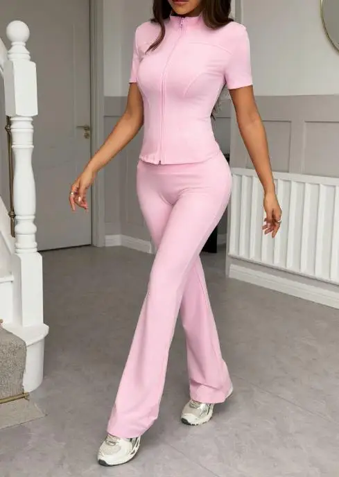 

2025 Autumn/winter Zipper Short Sleeve Sports Pants Set for Women's Clothing